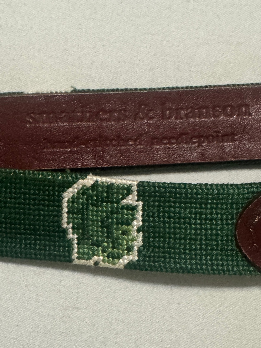 SMATHERS & BRANSON Belt Leather Needlepoint Athens Academy Spartan Georgia YMed